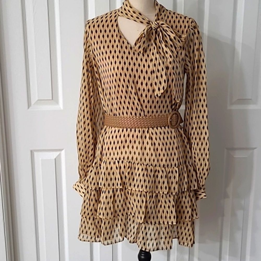 Chiffon Ruffled Dotted Mini Neutral Tan Gold